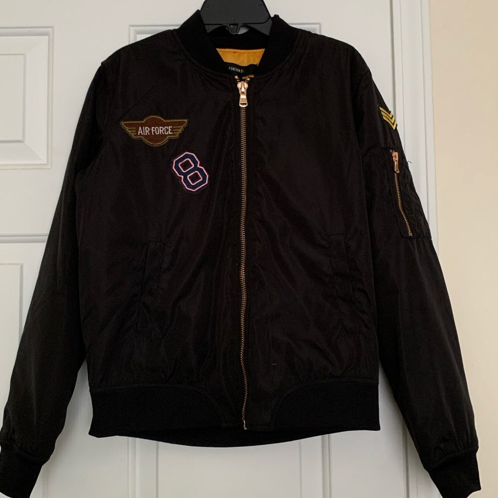 Black Patched Bomber Jacket